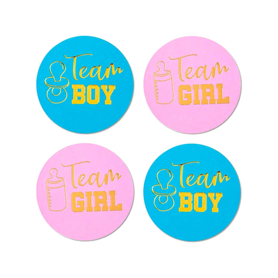 O gênero do ouro revela etiquetas da festa do bebê de Team Boy And Team Girl das etiquetas