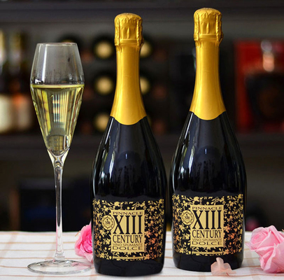 Etiqueta de garrafa de champanhe de folha de ouro personalizada branco vermelho em relevo