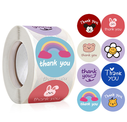 Etiquetas adesivas de agradecimento de animais de desenho animado fofos para apreciação dos professores