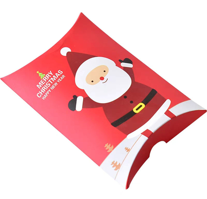 Caixas de doces de Natal em forma de travesseiro para presente de papai noel 250gsm cartão branco