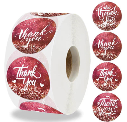 Rolo de etiquetas adesivas de agradecimento personalizado em cores CMYK cortadas para pequenas empresas
